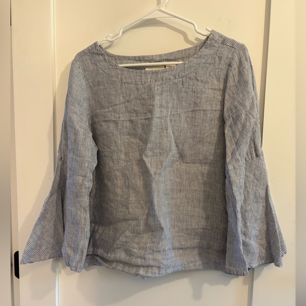 Cynthia Rowley 100% Linen Striped Blue Women's Top size medium